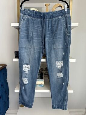 Bella Dahl Blue Denim Joggers with Elastic Waist